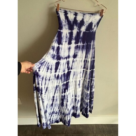 Design History Womens Tie Dye Long Boho Elastic Maxi Skirt Blue White M 45” - Picture 1 of 6